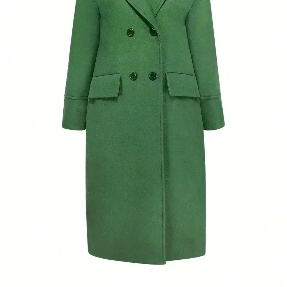 Green Casual Women's  Blend Lapel Long Sleeve Warm Overcoat - Picture 3 of 5